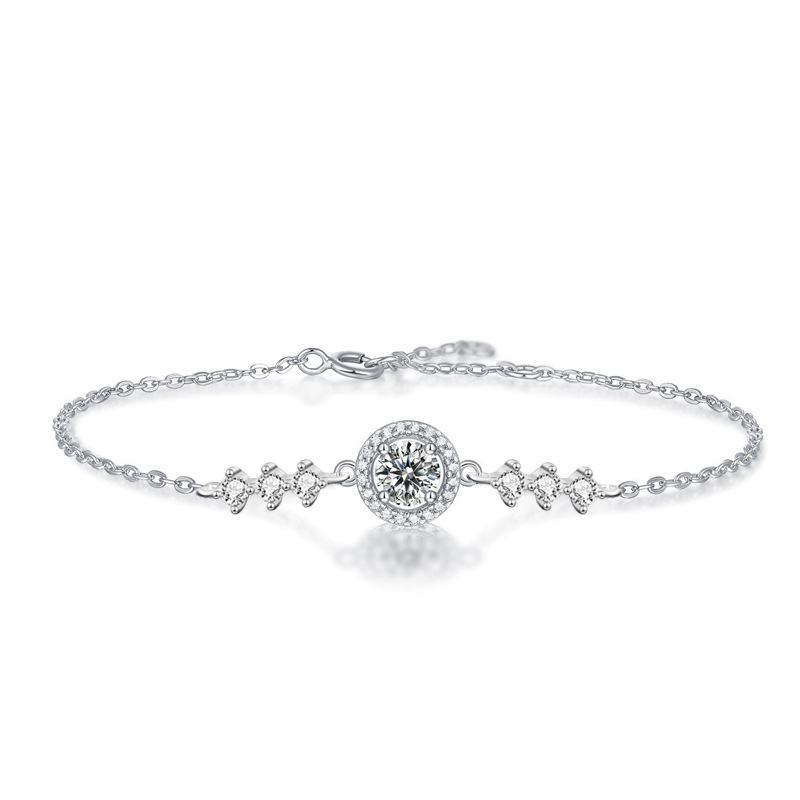 925 Sterling Silver Round Bag with Starry Sky Moissanite Bracelet