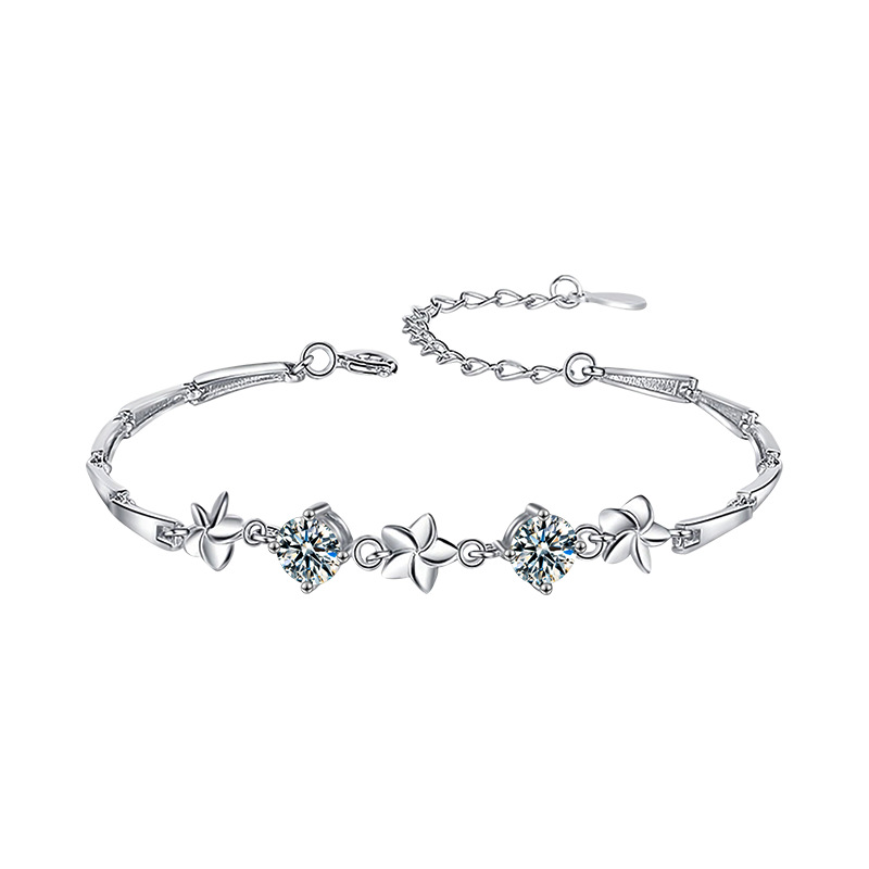 S925 Sterling Silver & Moissanite Five-Leaf Clover Bracelet