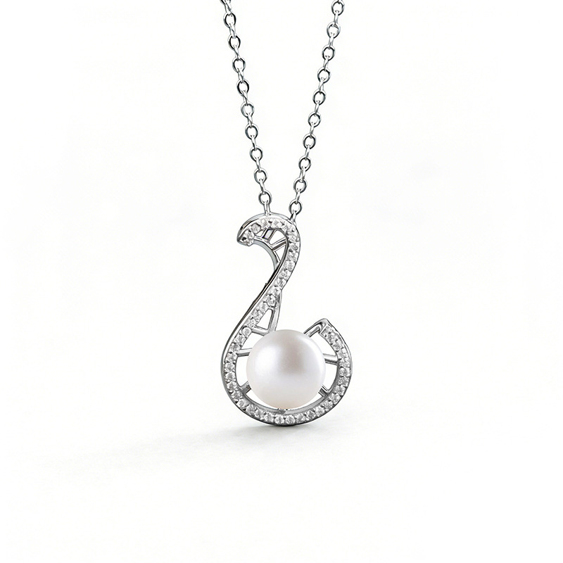 S925 Sterling Silver Musical Note Necklace with Moissanite and Natural Freshwater Pearl