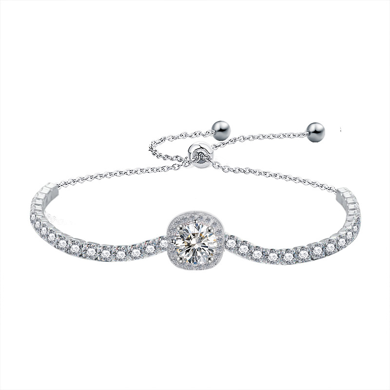 925 Sterling Silver Moissanite Square Bag Bracelet