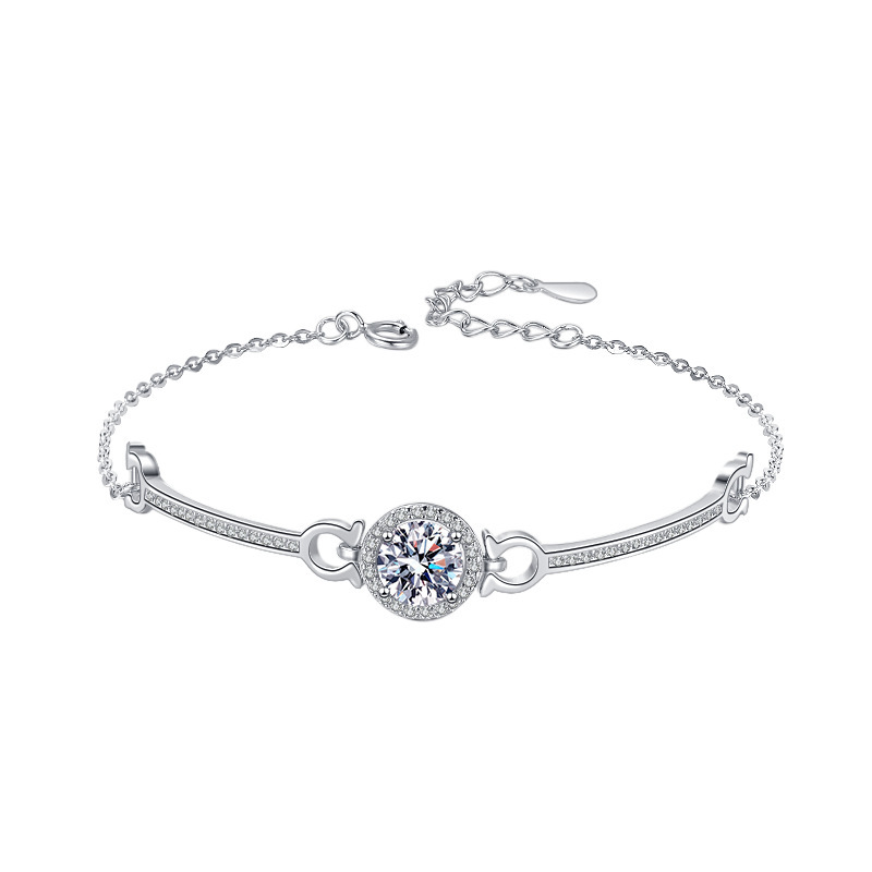 925 Sterling Silver Round Bezel-Set Moissanite Bracelet