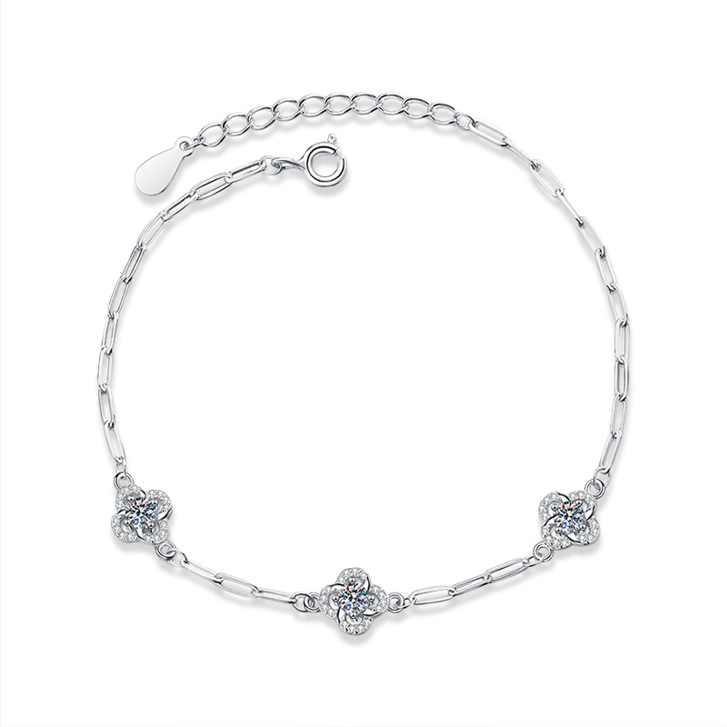 S925 Sterling Silver Moissanite Four-Leaf Clover Bracelet