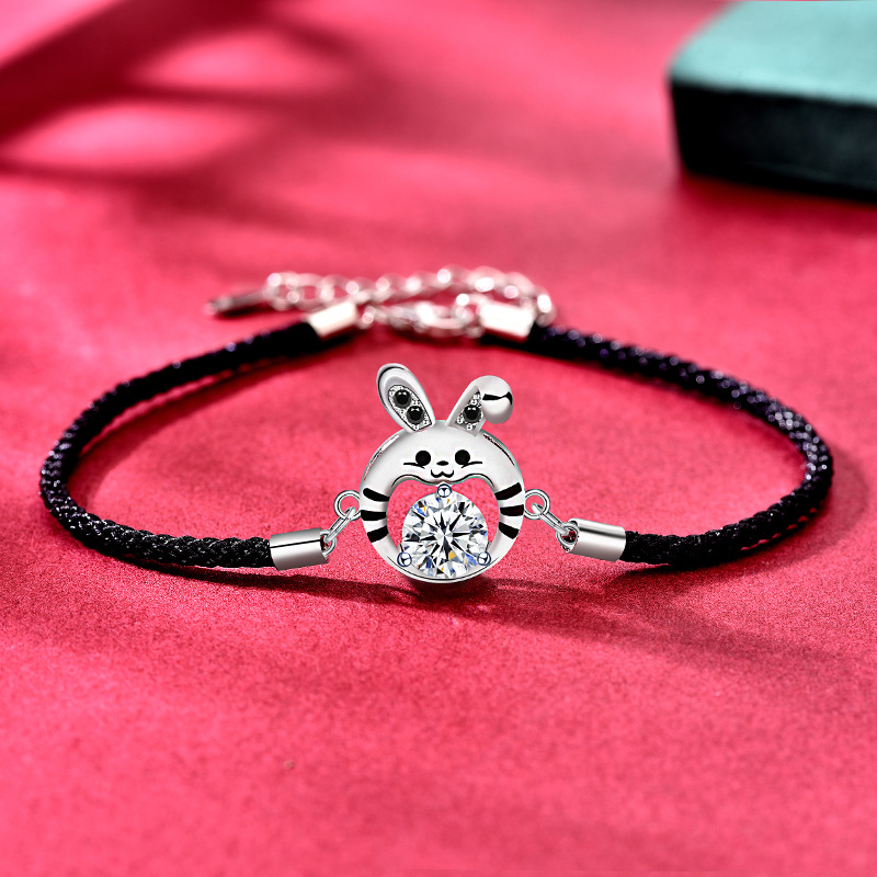 925 Sterling Silver Moissanite Rabbit Couple Bracelet