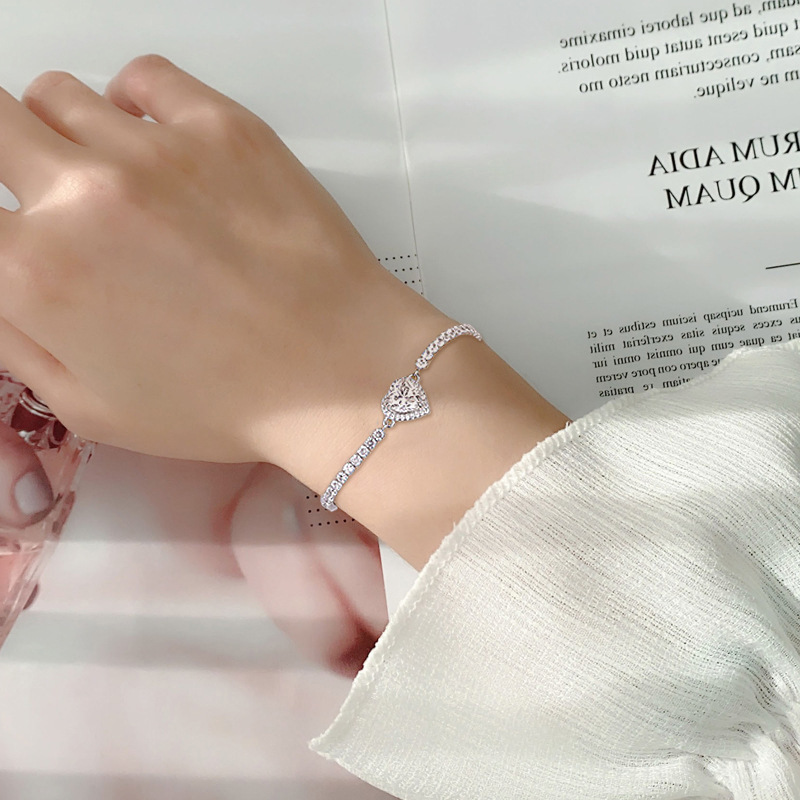 S925 Sterling Silver Moissanite Heart Bracelet