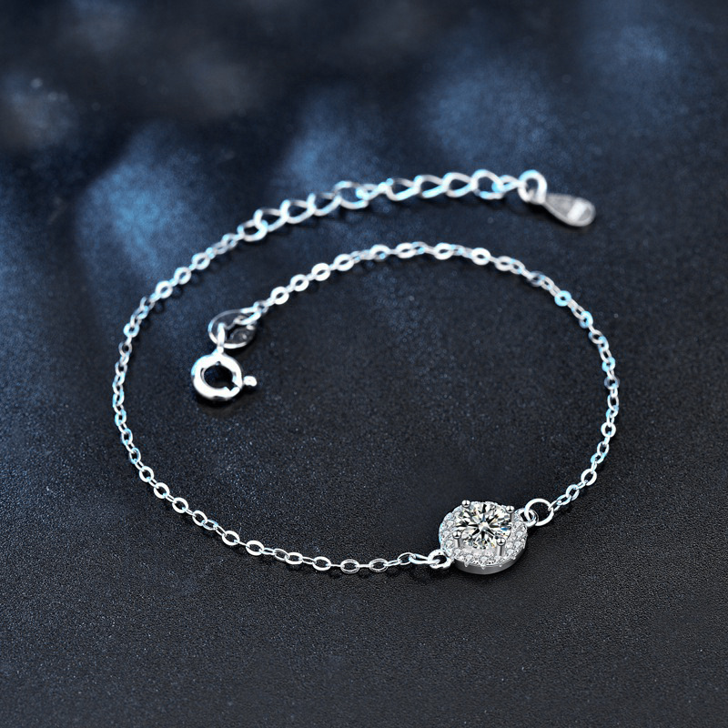 925 Sterling Silver Moissanite Round Bracelet