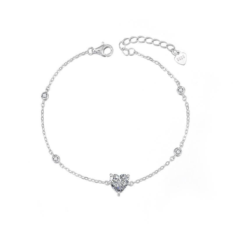 S925 Sterling Silver Moissanite Heart Bracelet