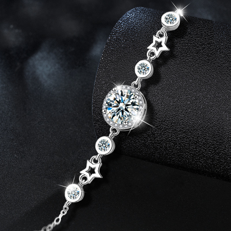 925 Sterling Silver Moissanite Round Star Bracelet