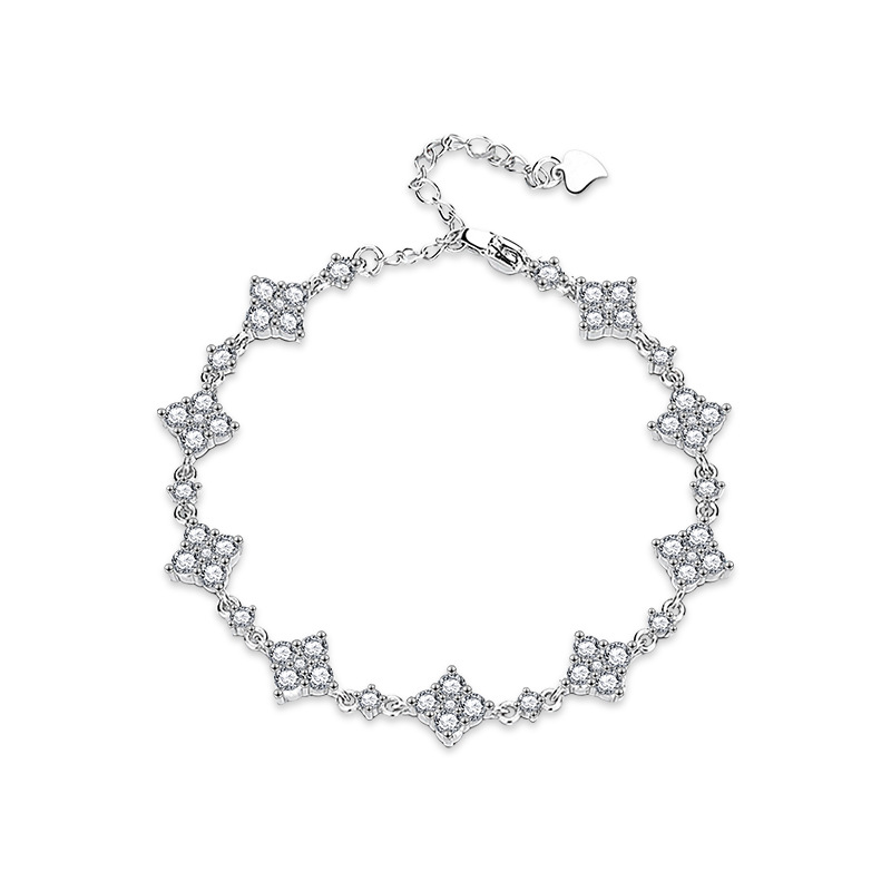 S925 Sterling Silver Moissanite Four-Leaf Clover Bracelet