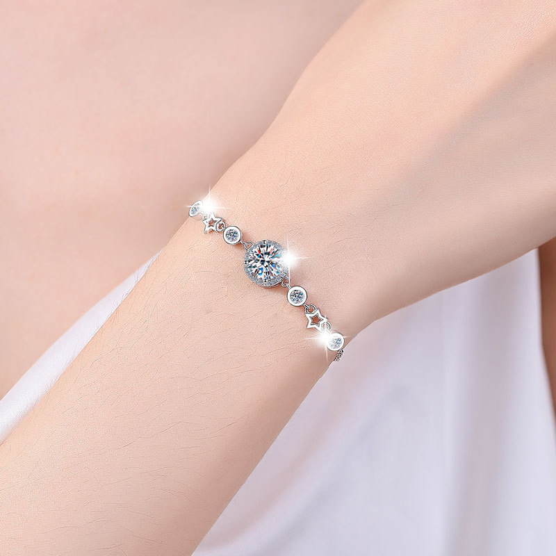 925 Sterling Silver Moissanite Round Star Bracelet