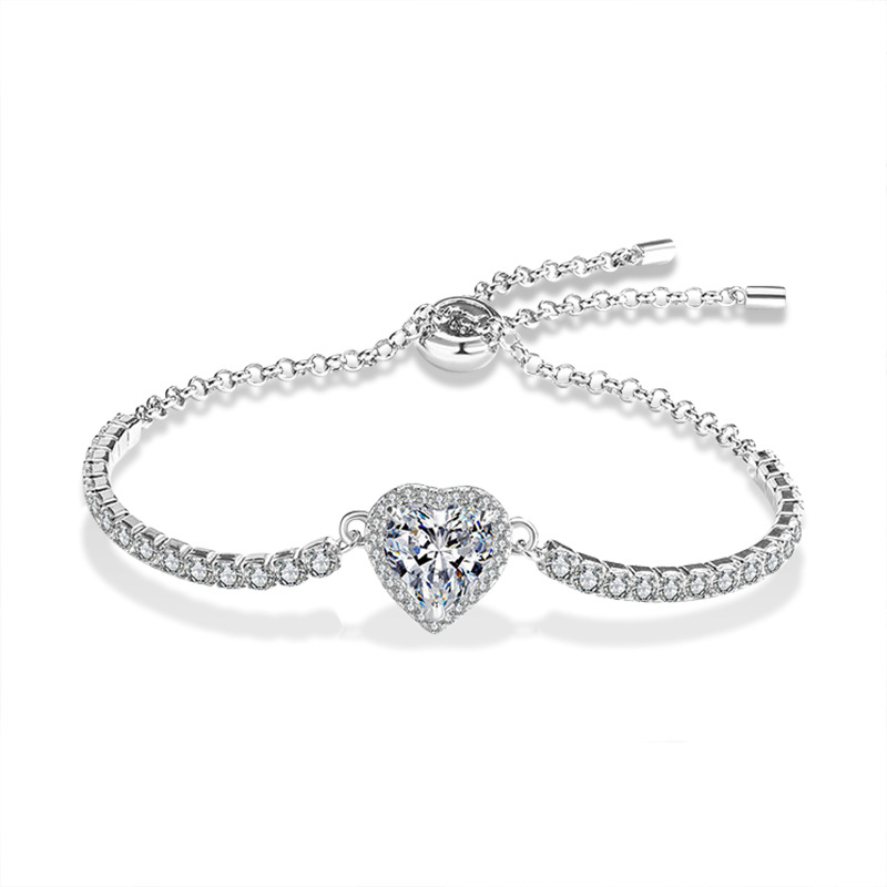 S925 Sterling Silver Moissanite Heart Bracelet