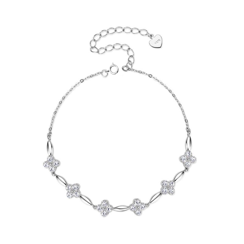 S925 Sterling Silver Four-Leaf Clover Moissanite Bracelet