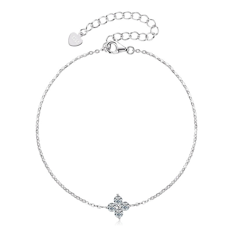 S925 Sterling Silver Four-Leaf Clover Moissanite Bracelet