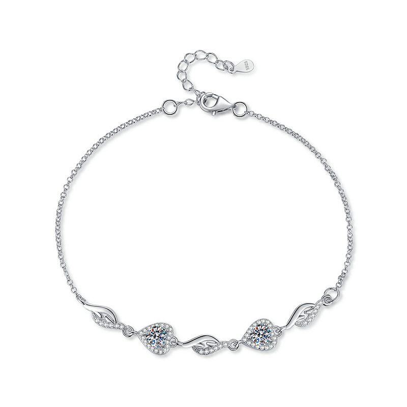 S925 Sterling Silver Butterfly Heart-Shaped Moissanite Bracelet