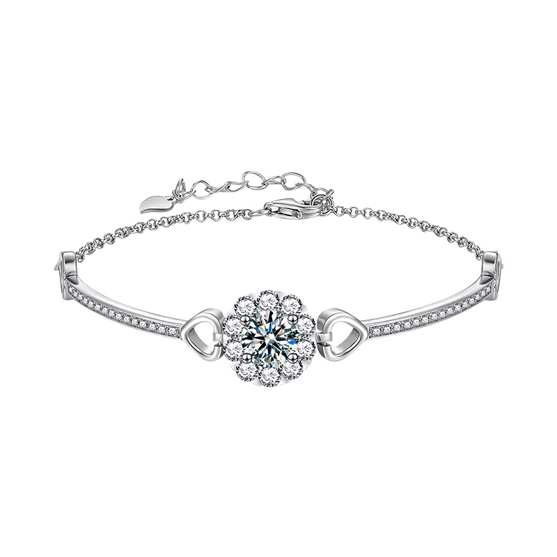 S925 Sterling Silver Moissanite Heart Snowflake Bracelet
