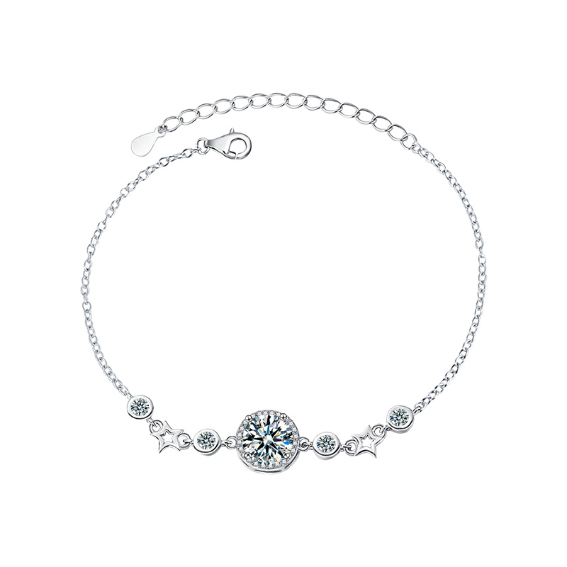 925 Sterling Silver Moissanite Round Star Bracelet