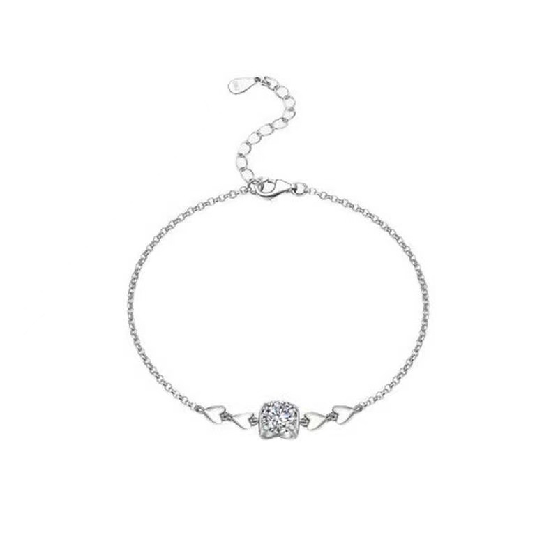 925 Sterling Silver Heart-Shaped Bull Head Moissanite Bracelet