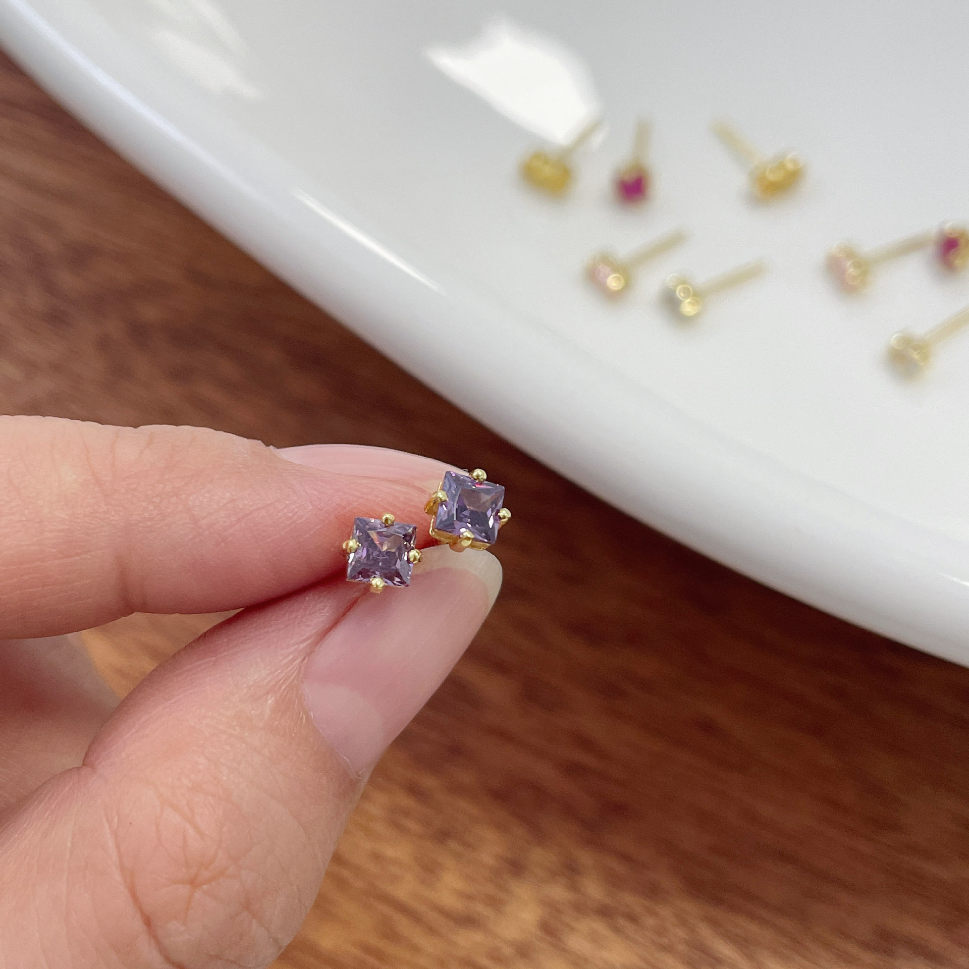 925 sterling silver colored zircon earrings - golden