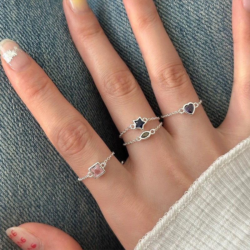 925 sterling silver adjustable chain ring - silvery