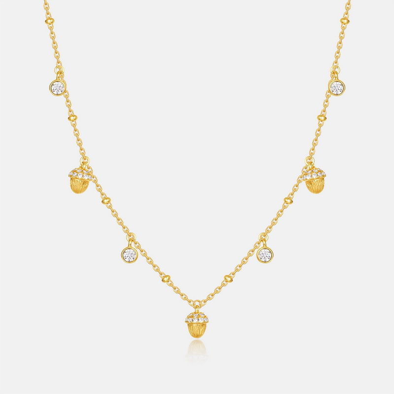 S925 Sterling Silver Tassel Hazelnut Zircon Inlaid Necklace