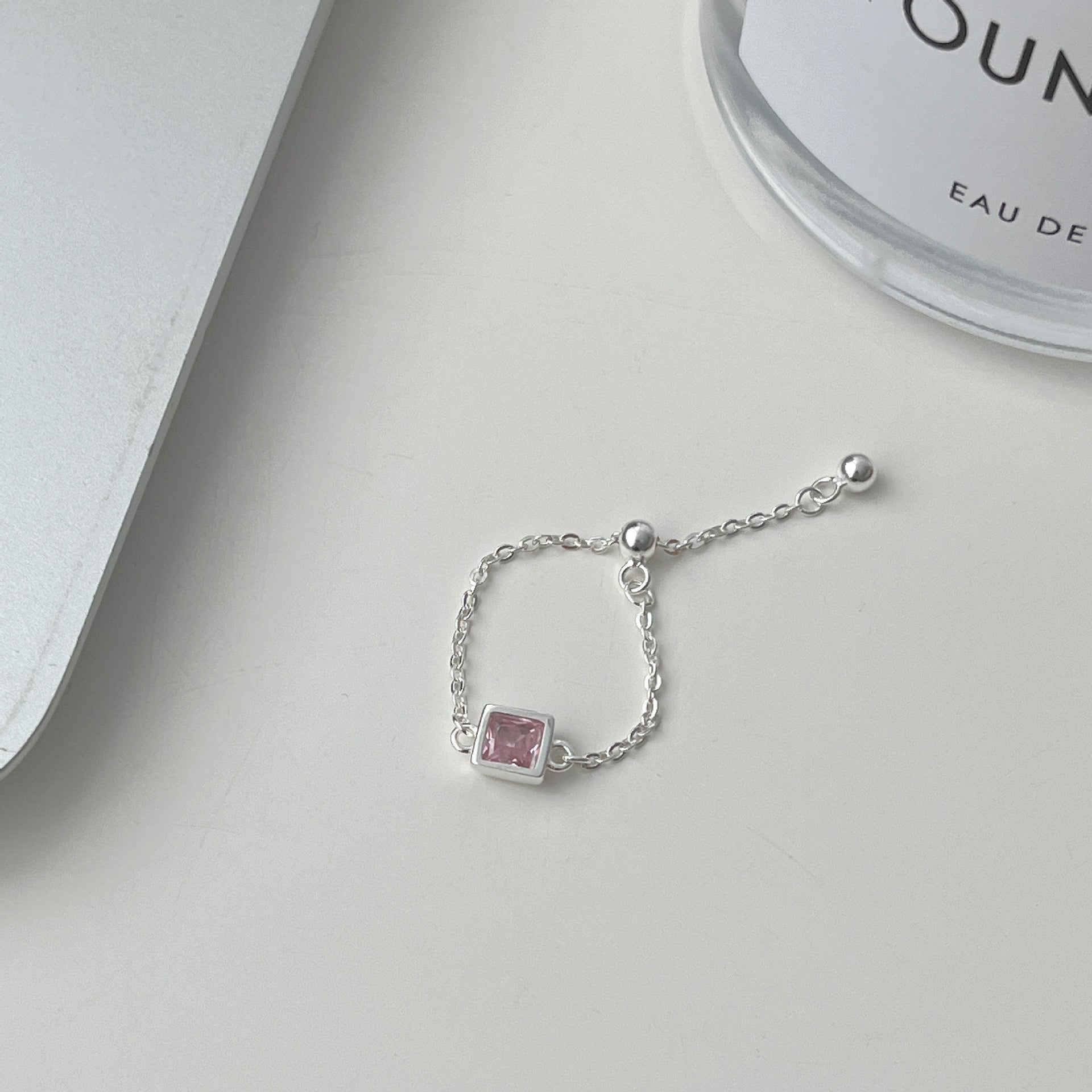 925 sterling silver adjustable chain ring - silvery