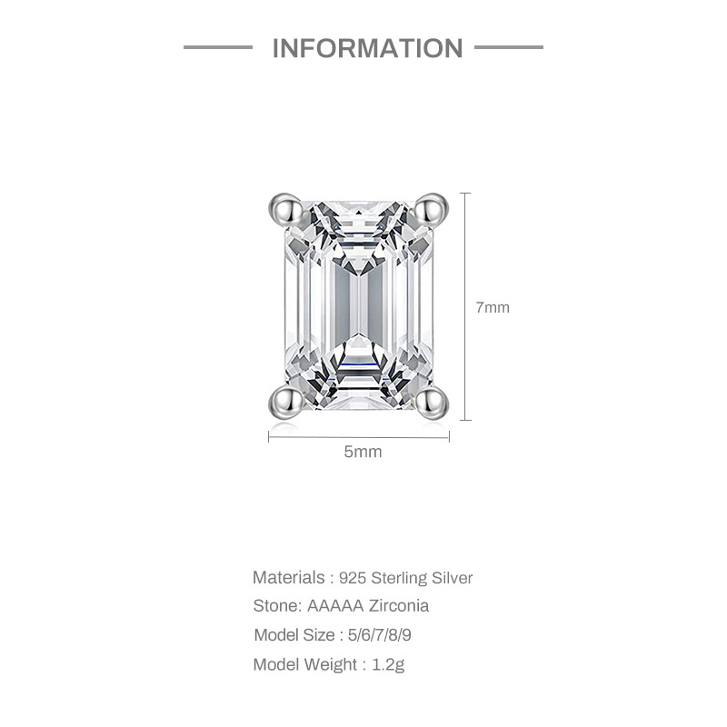 S925 sterling silver geometric square zircon earrings