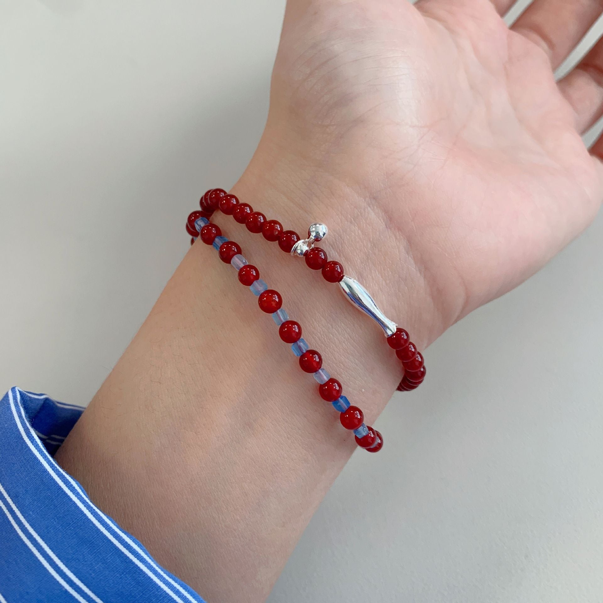 S925 sterling silver red agate bracelet