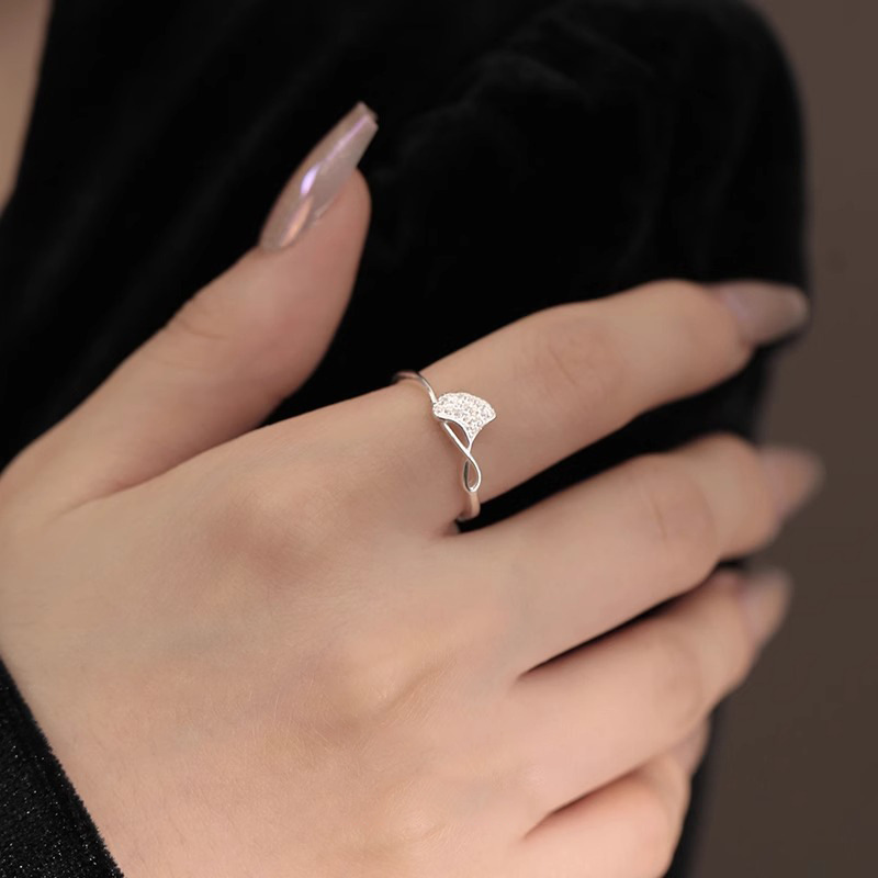 925 sterling silver ginkgo leaf opening ring - silvery