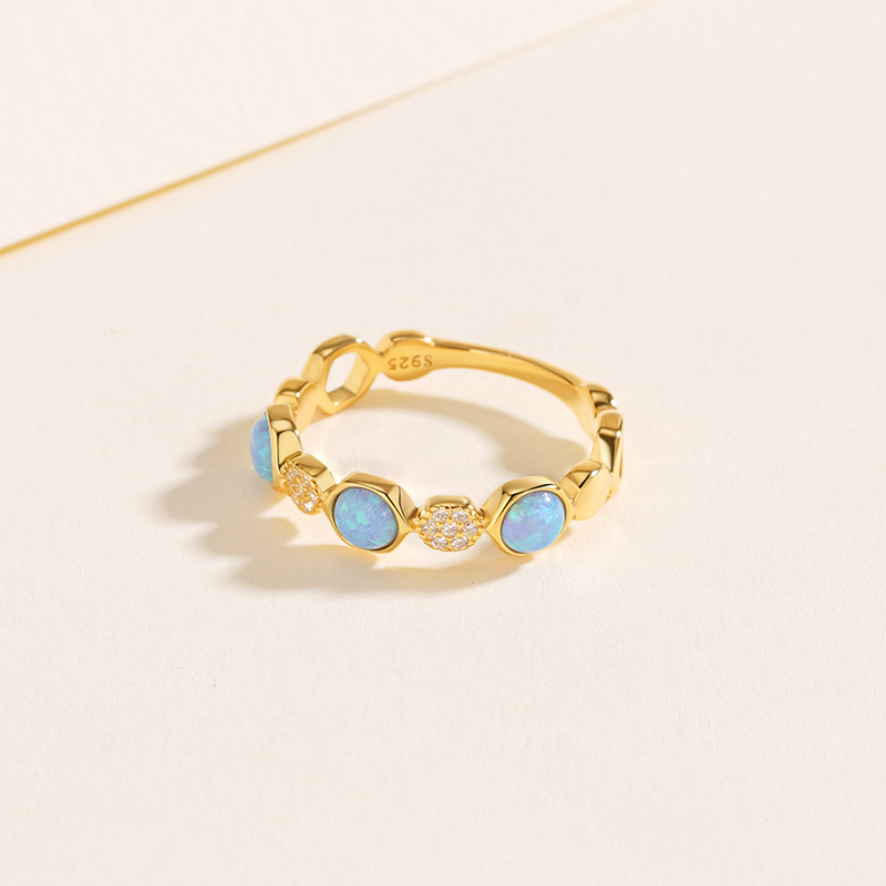 925 Sterling Silver Geometric Opal Ring