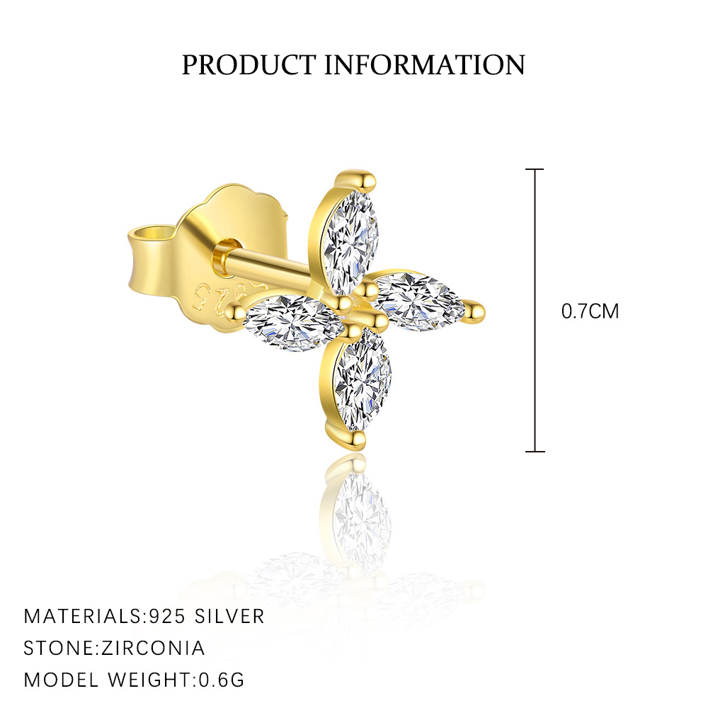 S925 Sterling Silver Flower Stud Earrings with Zirconia
