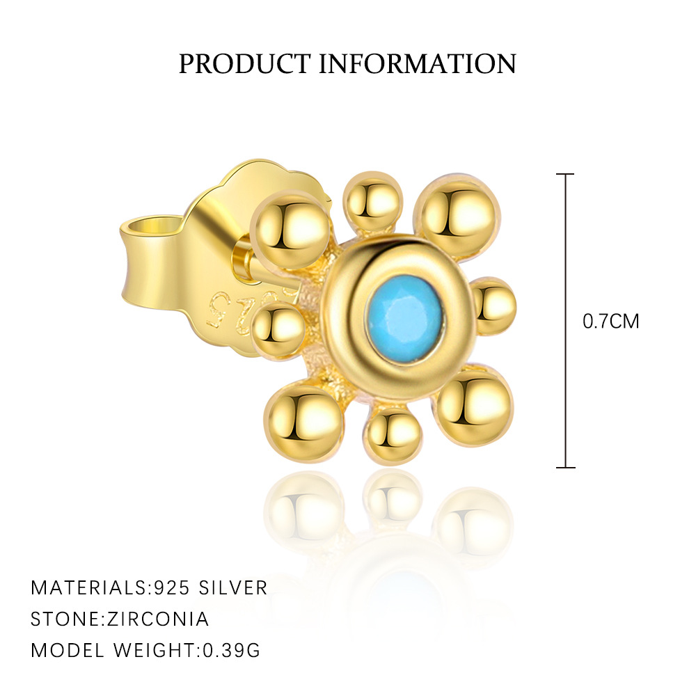 S925 Sterling Silver Turquoise Stud Earrings
