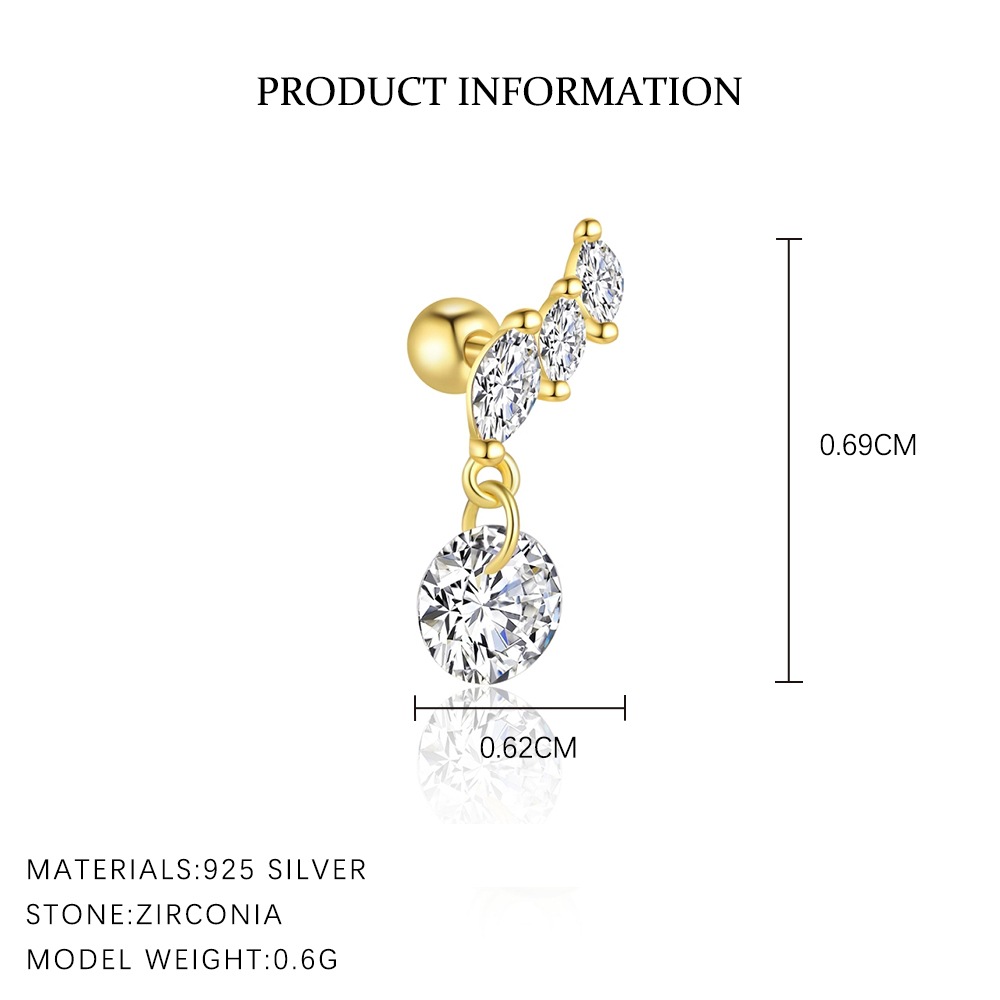 S925 Sterling Silver Zircon Round-Stud Earrings