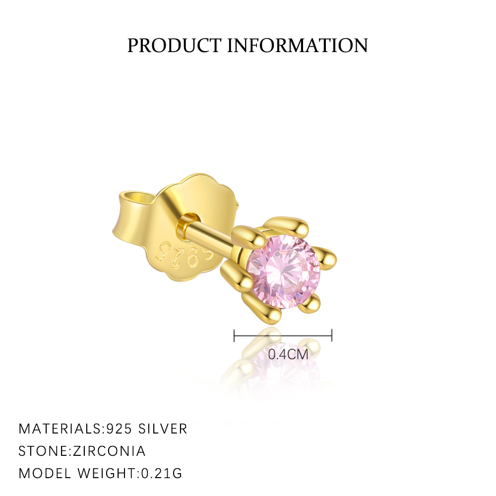 S925 Sterling Silver Stud Earrings with Colorful Zirconia