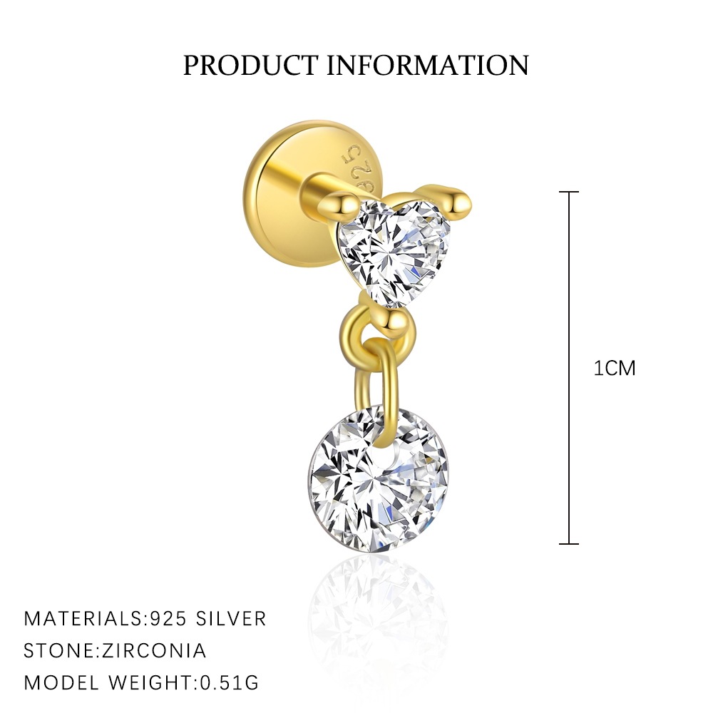 S925 Sterling Silver Flat-Back Zircon Stud Earrings
