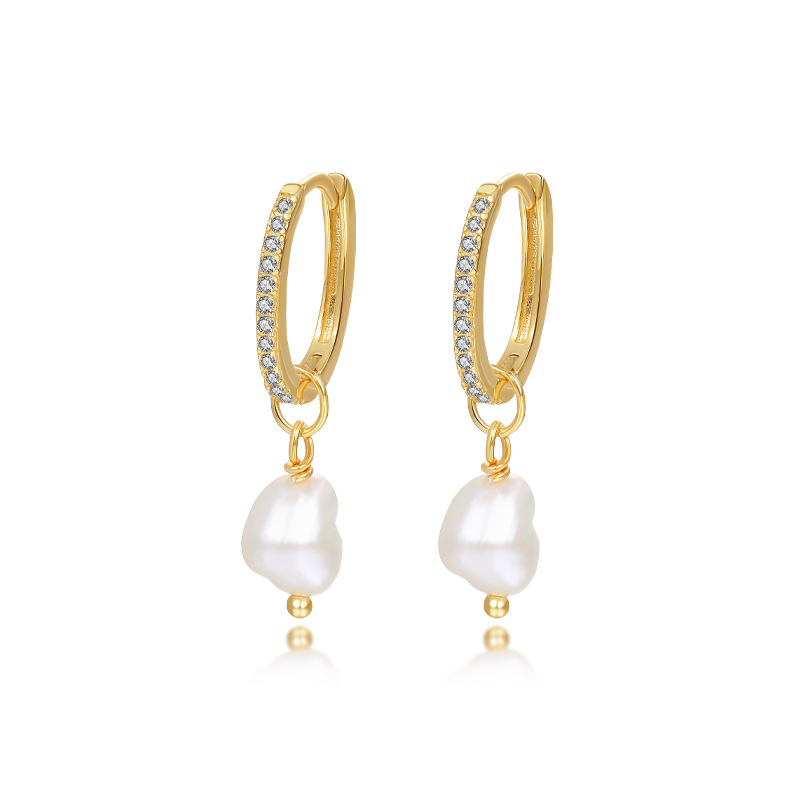 S925 Sterling Silver Pearl Hoop Earrings