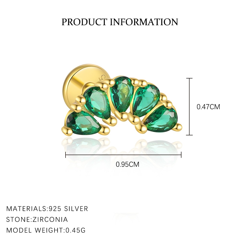 S925 Sterling Silver Stud Earrings with Green Zirconia