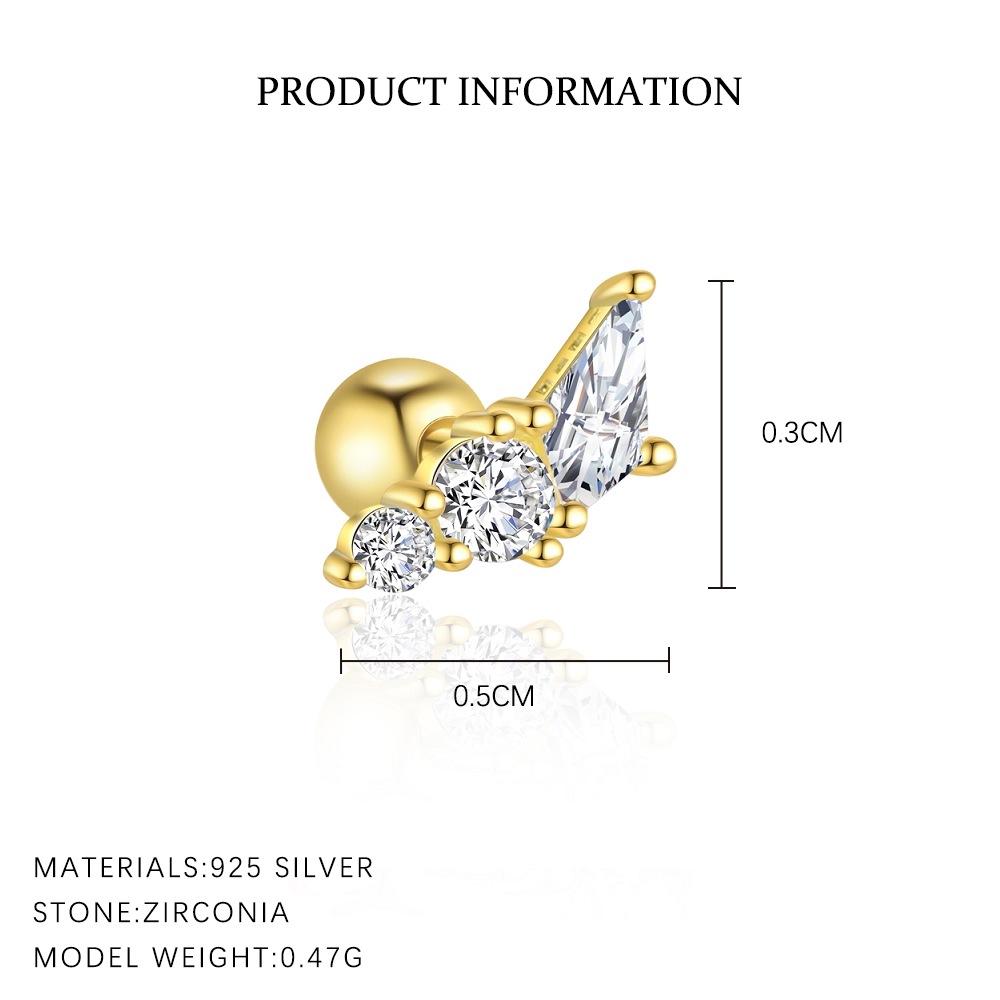S925 Sterling Silver Geometric Zircon Stud Earrings