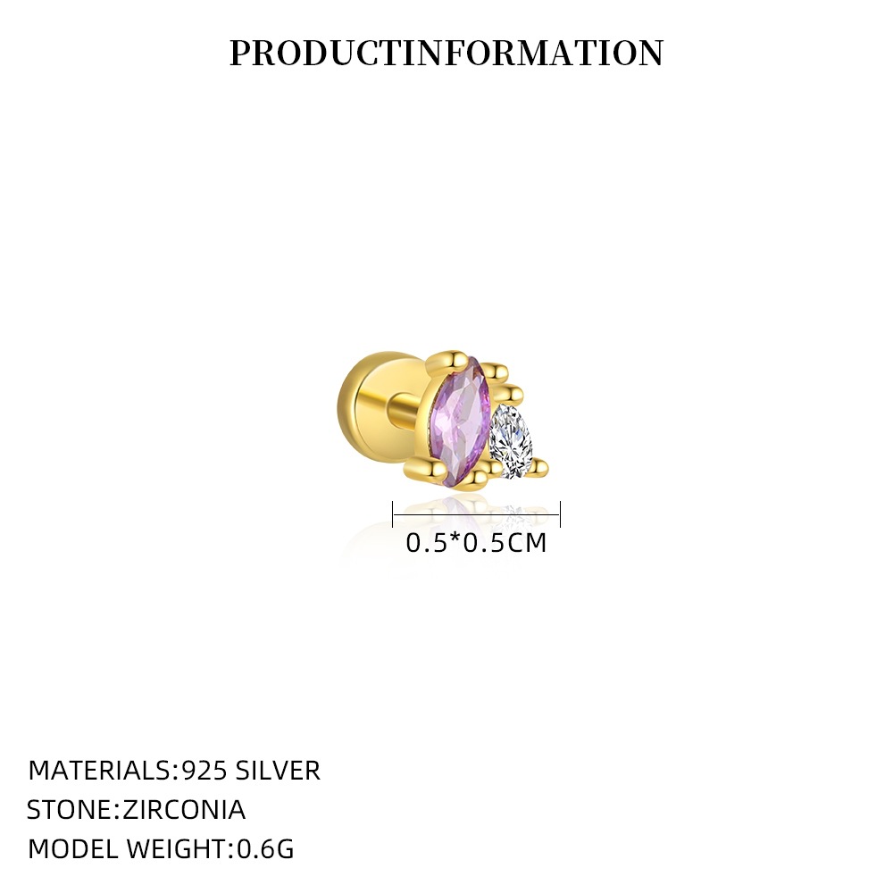 S925 Sterling Silver Purple Zircon Stud Earrings