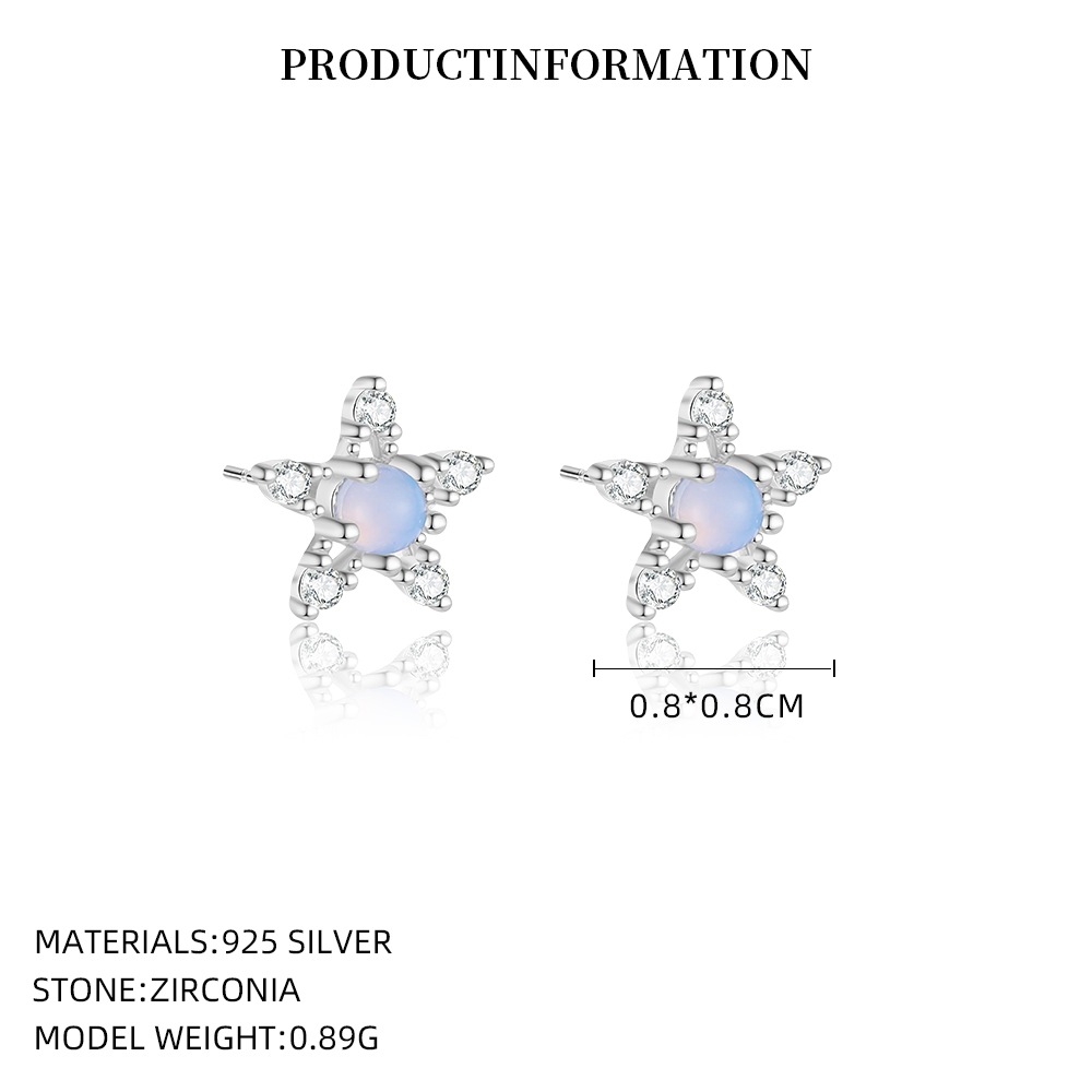 S925 Sterling Silver Opal Star Stud Earrings