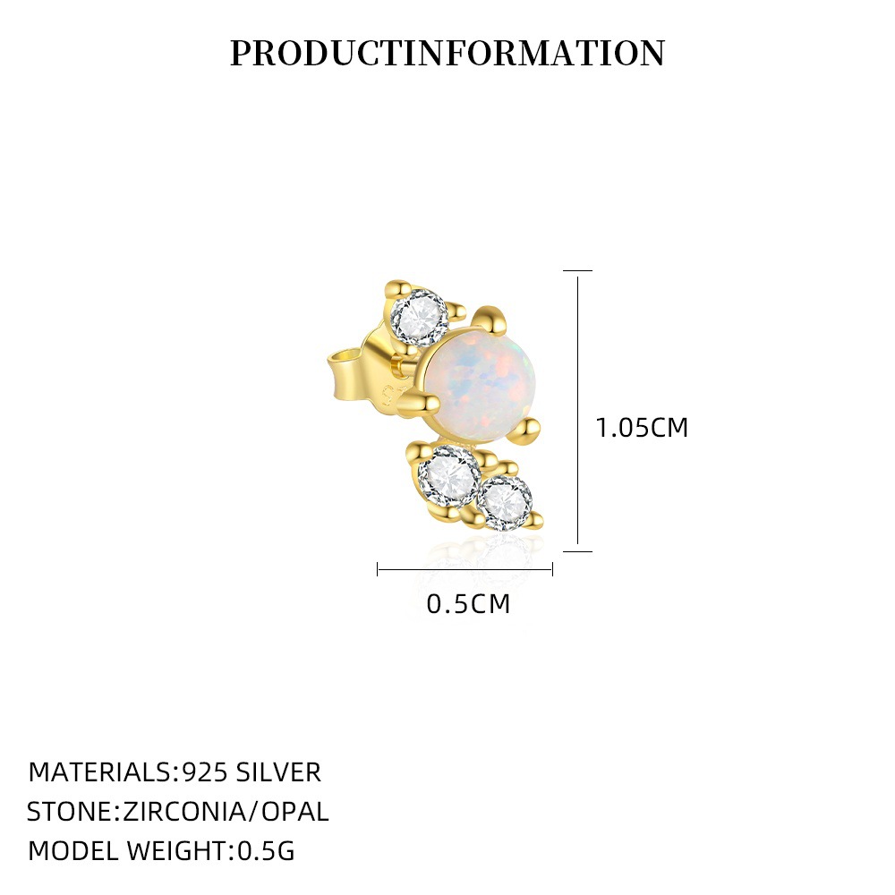 S925 Sterling Silver Opal and Zircon Stud Earrings