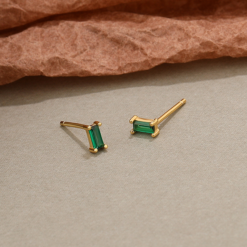Sterling Silver Square Stud Earrings with Colorful Cubic Zirconia