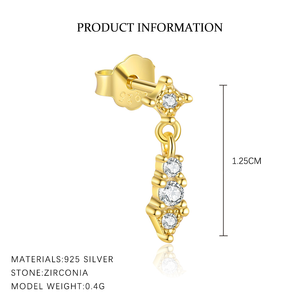 S925 Sterling Silver Geometric Zircon Stud Earrings