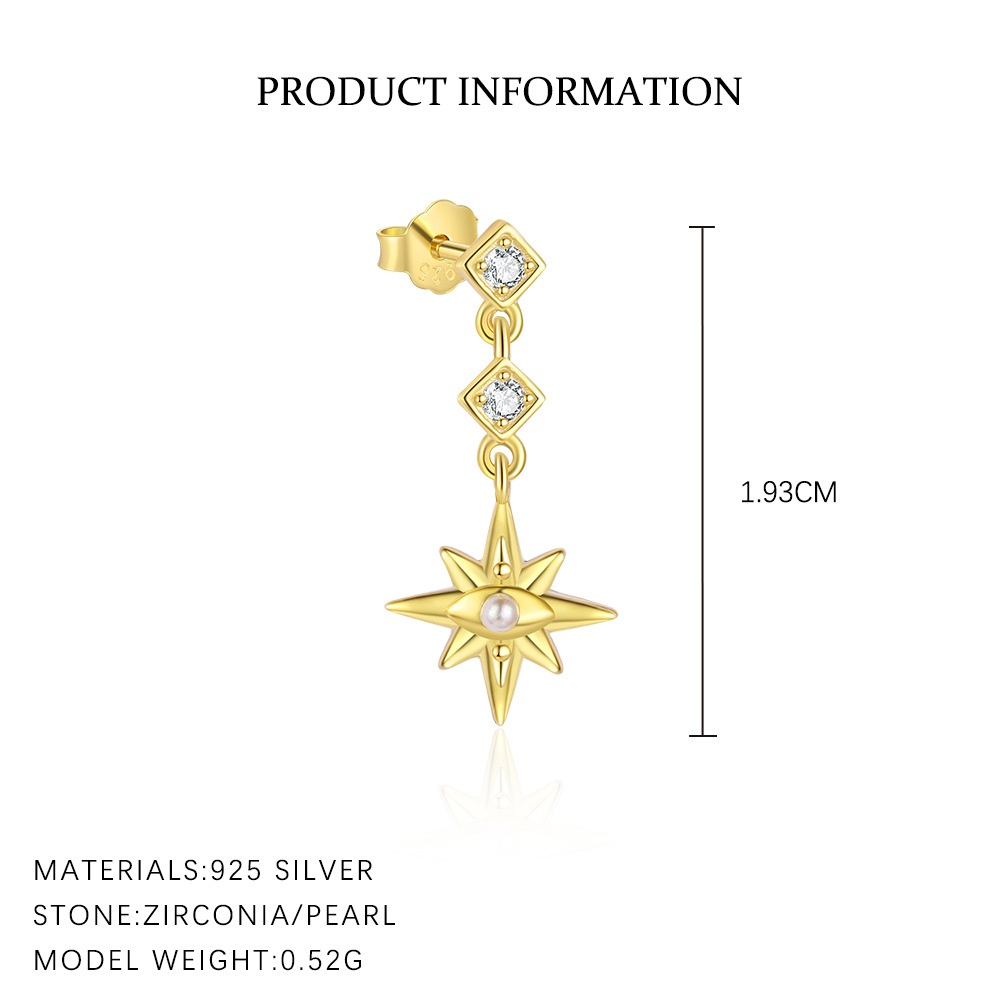 S925 Sterling Silver Star and Moon Stud Earrings with Zirconia