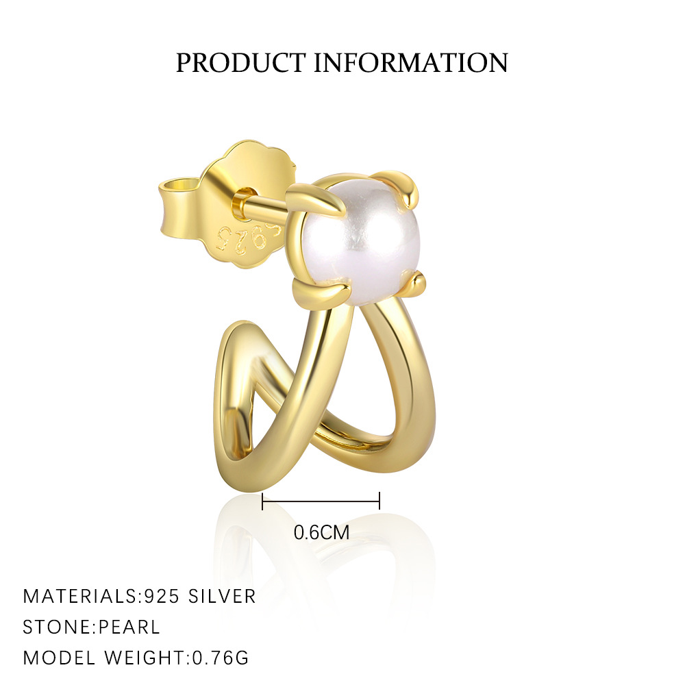 S925 Sterling Silver Geometric Square Pearl Stud Earrings