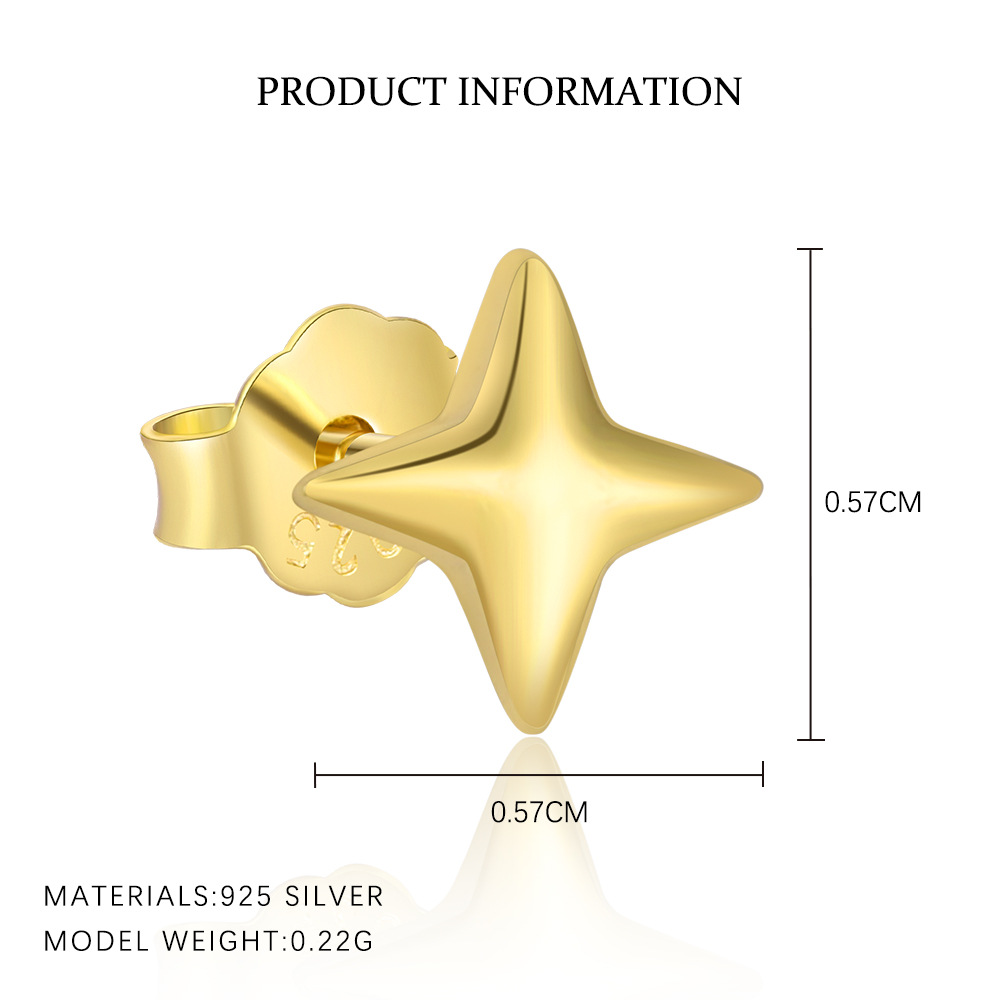 S925 Sterling Silver Star Stud Earrings with Zirconia
