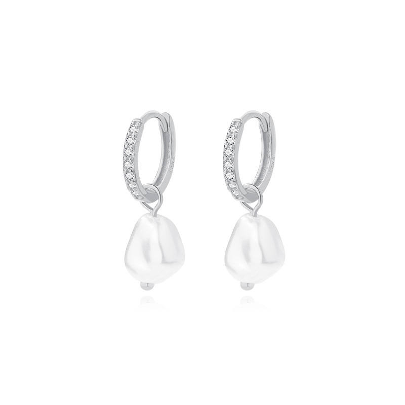 925 Sterling Silver Pearl and Zircon Earrings