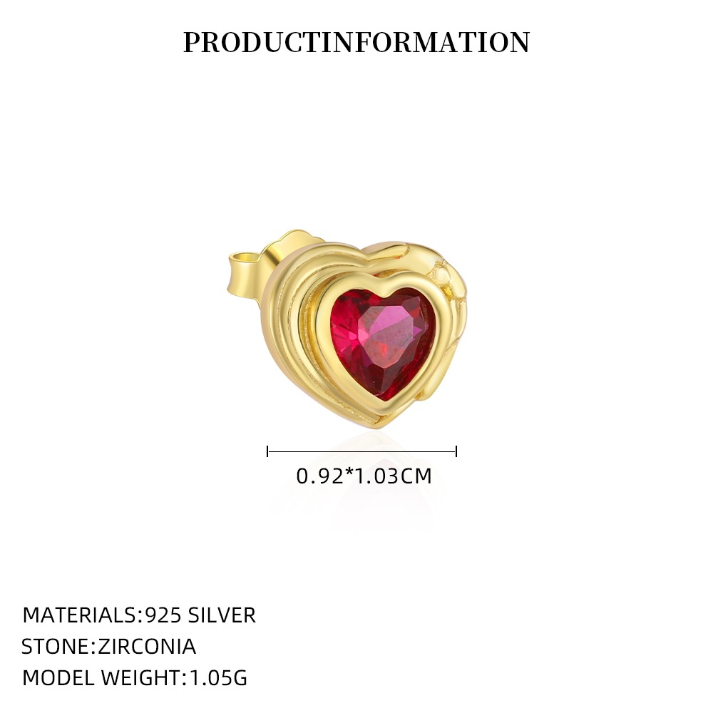 S925 Sterling Silver Heart Stud Earrings with Colorful Cubic Zirconia