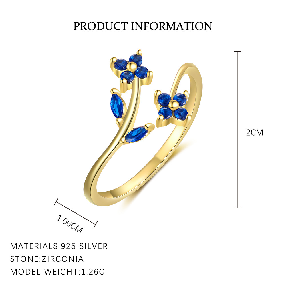 S925 Sterling Silver Open Ring with Colorful Sparkling Zirconia