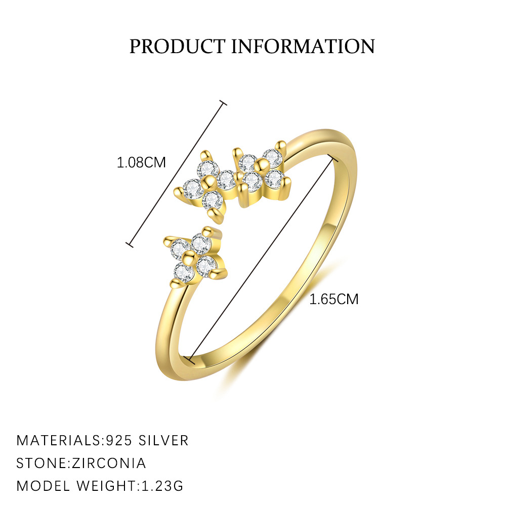 S925 Sterling Silver Flower Ring with Zirconia