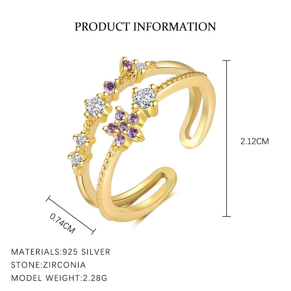S925 Sterling Silver Flower Ring with Colorful Cubic Zirconia