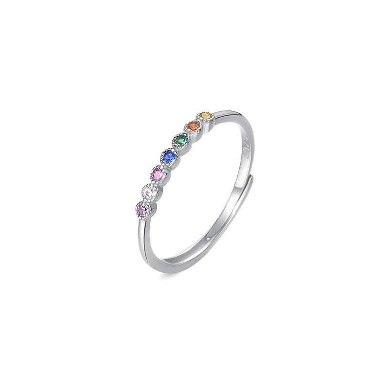 S925 Sterling Silver Rainbow Zircon Ring
